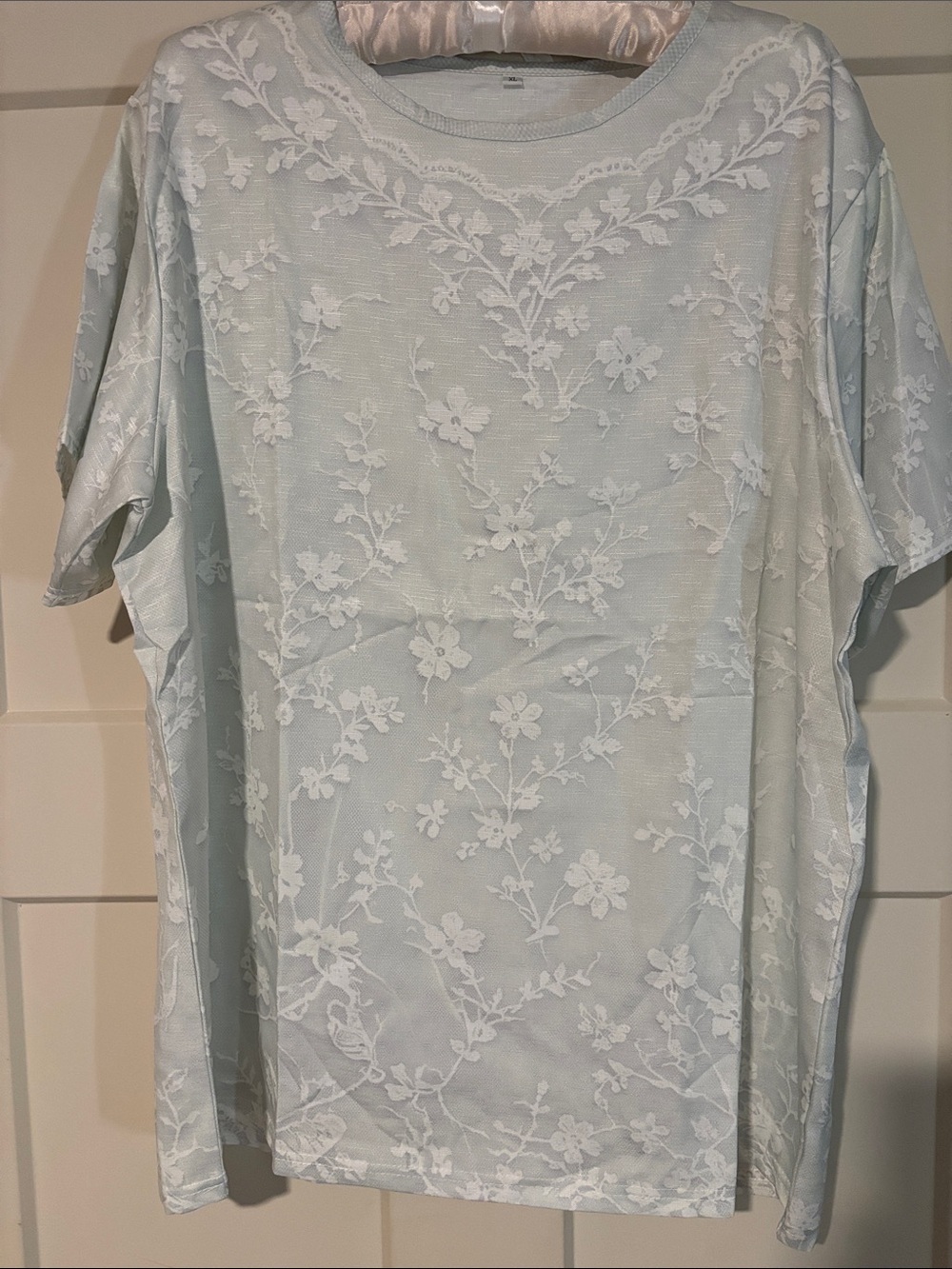Women’s Light Blue/Green Floral Short-Sleeve Tunic